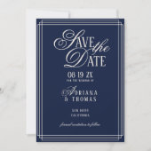Luxus-Hochzeit mit blauer Kalligrafie Save The Date (Vorderseite)