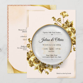 Luxus-Hochzeit mit goldenen Blumenmotiven Einladung