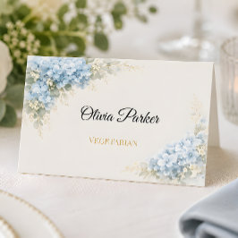 Luxus-Hochzeit mit staubblauen Hortensien Platzkarte
