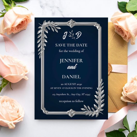 Luxus Hochzeit Navy Blau und Silber "Save the Date