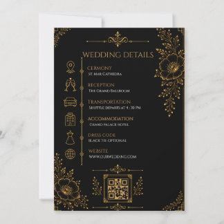 Luxus-Hochzeits-Details-Karte in Schwarz und Gold Einladung