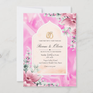 Luxus-Hochzeits-Einladung aus rosa Seide mit flora Einladung