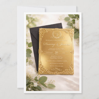 Luxus-Hochzeits-Einladung mit Goldfolie 13x18 cm | Einladung