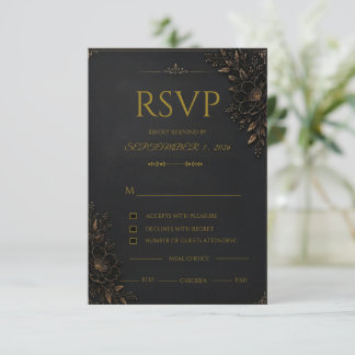 Luxus-Hochzeits-RSVP-Karte in Schwarz und Gold RSVP Karte