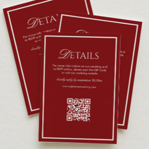 Luxus-Hochzeitsdetails-QR-Code in Maron Begleitkarte