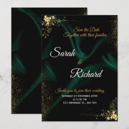 Luxus-Hochzeitseinladung Emerald Gold Einladung