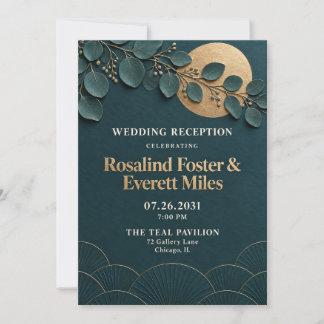 Luxus-Hochzeitsempfang in Teal und Gold 3D mit bot Einladung