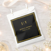 Luxus-Hochzeitsgunstbeutel Schwarz & Gold Monogram Geschenktütchen (Ausgeschnitten)
