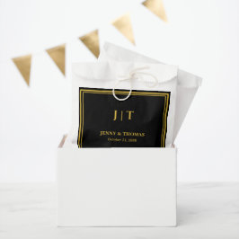 Luxus-Hochzeitsgunstbeutel Schwarz & Gold Monogram Geschenktütchen