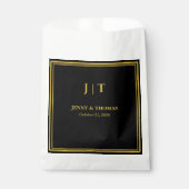 Luxus-Hochzeitsgunstbeutel Schwarz & Gold Monogram Geschenktütchen (Vorderseite)