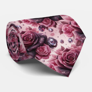 Luxus-Hochzeitskrawatte Rosa lila Rosen & Diaman Krawatte