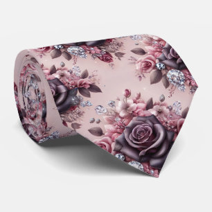 Luxus-Hochzeitskrawatte Rosa lila Rosen & Diaman Krawatte