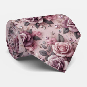 Luxus-Hochzeitskrawatte Rosa lila Rosen & Diaman Krawatte