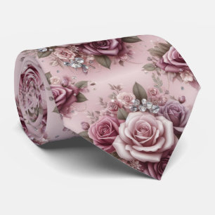 Luxus-Hochzeitskrawatte Rosa lila Rosen & Diaman Krawatte