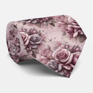 Luxus-Hochzeitskrawatte Rosa lila Rosen & Diaman Krawatte