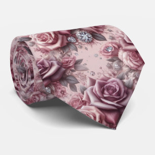 Luxus-Hochzeitskrawatte Rosa lila Rosen & Diaman Krawatte