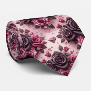 Luxus-Hochzeitskrawatte Rosa lila Rosen & Diaman Krawatte