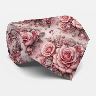 Luxus-Hochzeitskrawatte Rosa Rosen & Diamanten Krawatte