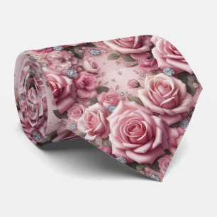 Luxus-Hochzeitskrawatte Rosa Rosen & Diamanten Krawatte