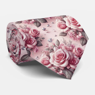 Luxus-Hochzeitskrawatte Rosa Rosen & Diamanten Krawatte