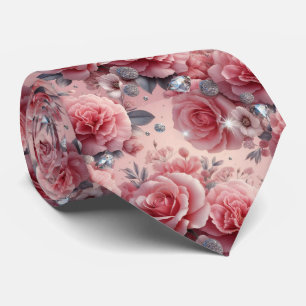 Luxus-Hochzeitskrawatte Rosa Rosen & Diamanten Krawatte