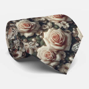 Luxus-Hochzeitskrawatte Rosa Rosen & Diamanten Krawatte
