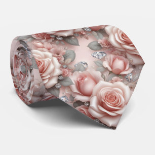Luxus-Hochzeitskrawatte Rosa Rosen & Diamanten Krawatte