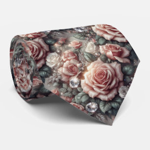 Luxus-Hochzeitskrawatte Rosa Rosen & Diamanten Krawatte