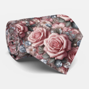 Luxus-Hochzeitskrawatte Rosa Rosen & Diamanten Krawatte