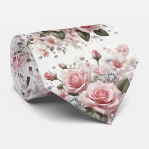 Luxus-Hochzeitskrawatte Rosa Rosen & Diamanten Krawatte