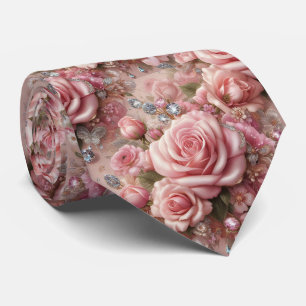 Luxus-Hochzeitskrawatte Rosa Rosen & Diamanten Krawatte