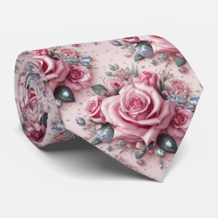 Luxus-Hochzeitskrawatte Rosa Rosen & Diamanten Krawatte