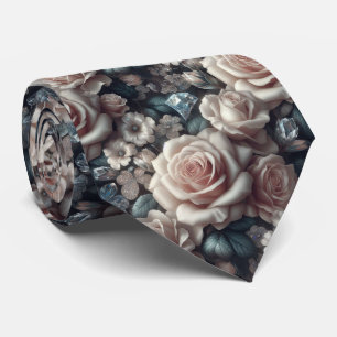 Luxus-Hochzeitskrawatte Rosa Rosen & Diamanten Krawatte
