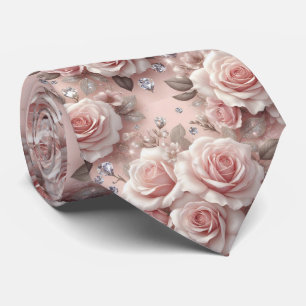 Luxus-Hochzeitskrawatte Rosa Rosen & Diamanten Krawatte
