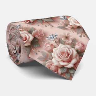 Luxus-Hochzeitskrawatte Rosa Rosen & Diamanten Krawatte