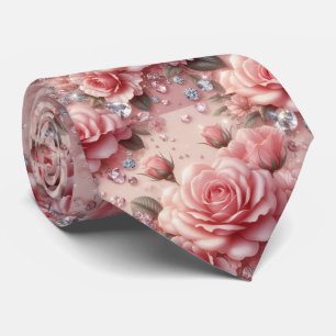 Luxus-Hochzeitskrawatte Rosa Rosen & Diamanten Krawatte