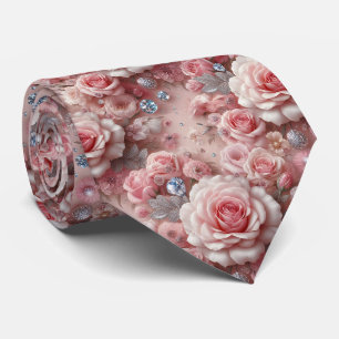 Luxus-Hochzeitskrawatte   Rosa Rosen & Diamanten Krawatte