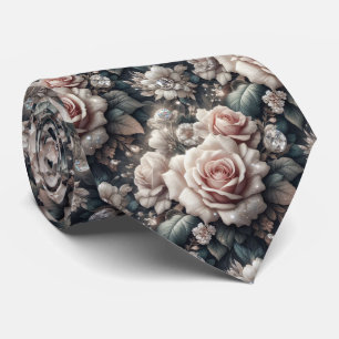 Luxus-Hochzeitskrawatte Rosa Rosen & Diamanten Krawatte