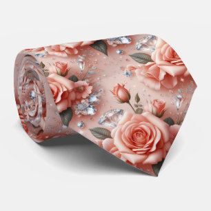 Luxus-Hochzeitskrawatte Rosa Rosen & Diamanten Krawatte