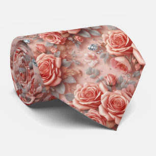 Luxus-Hochzeitskrawatte Rosa Rosen & Diamanten Krawatte