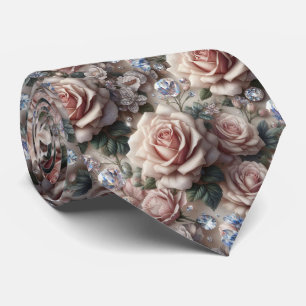 Luxus-Hochzeitskrawatte Rosa Rosen & Diamanten Krawatte