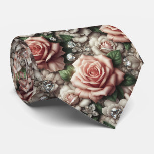 Luxus-Hochzeitskrawatte Rosa Rosen & Diamanten Krawatte