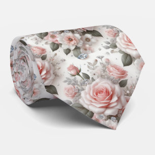Luxus-Hochzeitskrawatte Rosa Rosen & Diamanten Krawatte