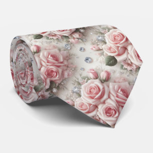 Luxus-Hochzeitskrawatte Rosa Rosen & Diamanten Krawatte