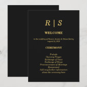 Luxus-Hochzeitsprogrammkarte in Schwarz und Gold Programm (Vorne/Hinten)