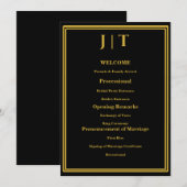 Luxus-Hochzeitsprogrammkarte Schwarz & Gold mit Mo Programm (Vorne/Hinten)
