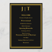 Luxus-Hochzeitsprogrammkarte Schwarz & Gold mit Mo Programm (Vorderseite)