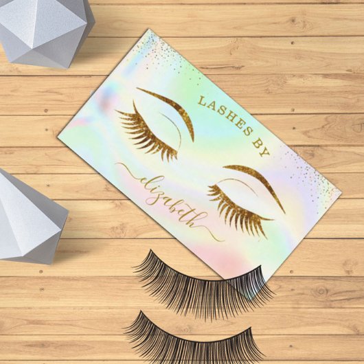 Luxus Holographic Gold Eyelashes Business Card Visitenkarte