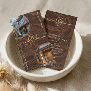 Luxus-Holzmaserung-Monogramm-Hausbau-Unternehmer-F Visitenkarte