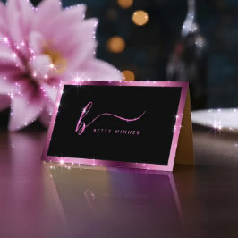 Luxus Hot Pink Foil Rahmen Modernes Script Monogra Visitenkarte